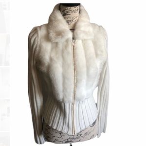 Y2K Charlotte Russe Fur Sweater | Vintage jacket with faux fur detail | Cream